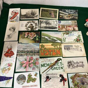 Antique Postcards with Memos and Postage Stamps 1908 through 1914 100 year old